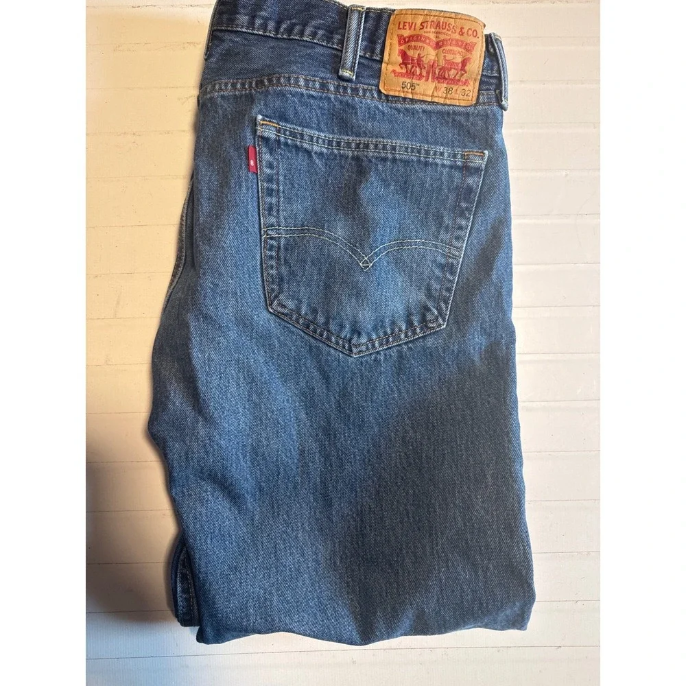 Levi's 505 Regular Fit Jeans Mens 38x32 Blue Excellent‎ Straight Leg Denim